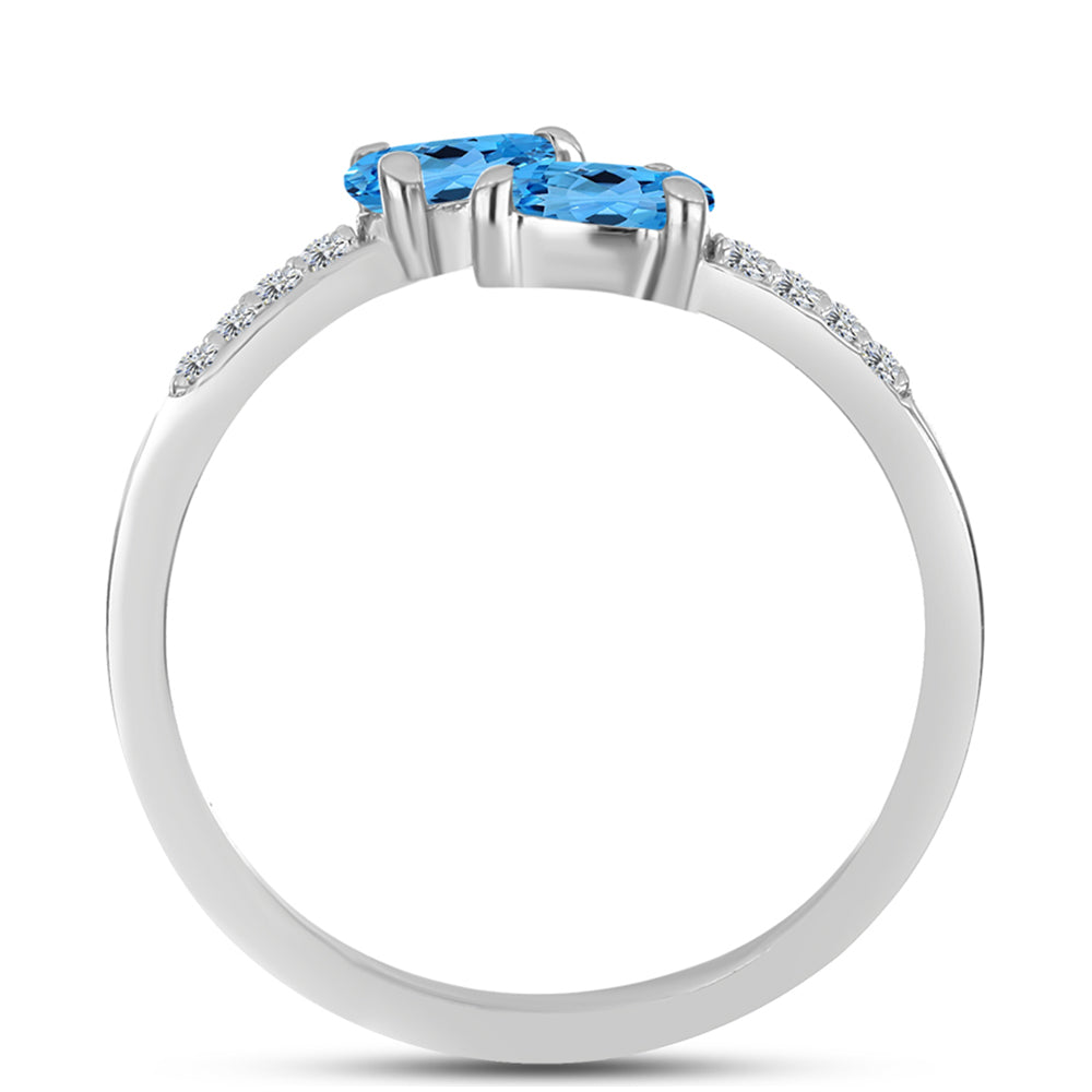 Anillo de Plata con Topacio Azul Suizo y Topacio Blanco 2 