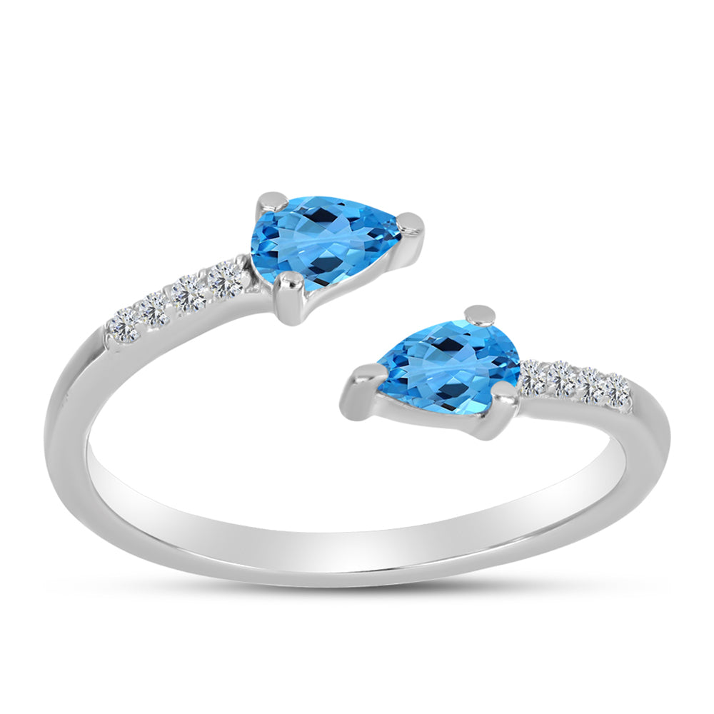 Anillo de Plata con Topacio Azul Suizo y Topacio Blanco