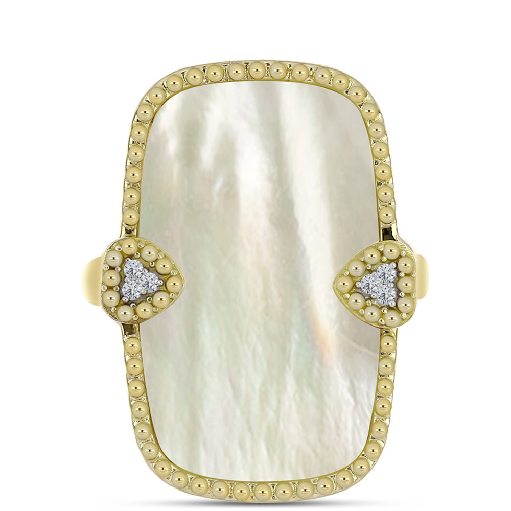 Anillo de Plata Bañada en Oro con Madreperla y Topacio Blanco
