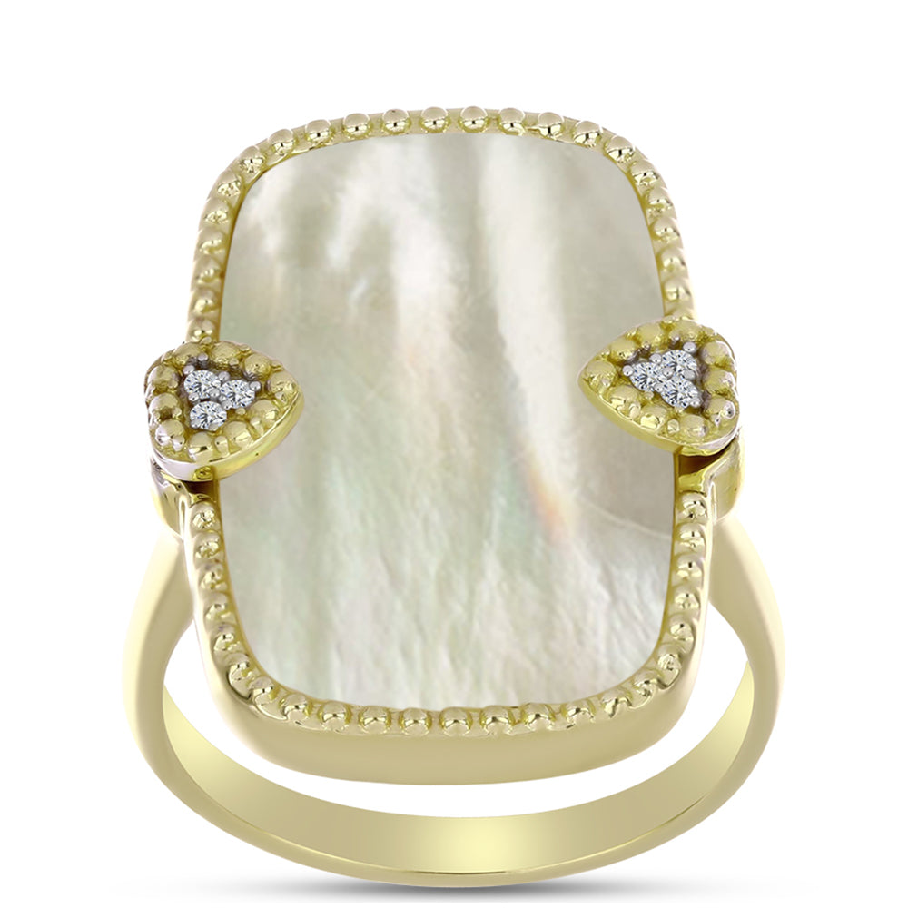 Anillo de Plata Bañada en Oro con Madreperla y Topacio Blanco 3 
