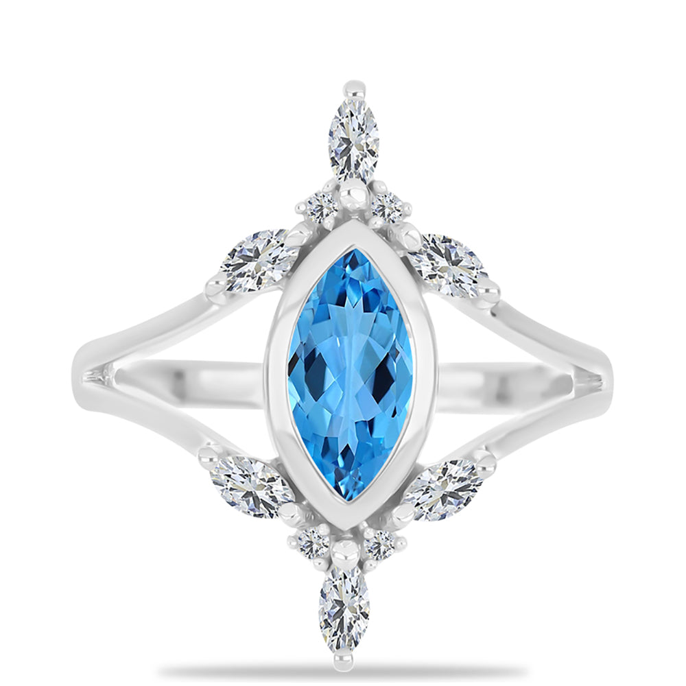 Anillo de Plata con Topacio Azul Suizo y Topacio Blanco 1 