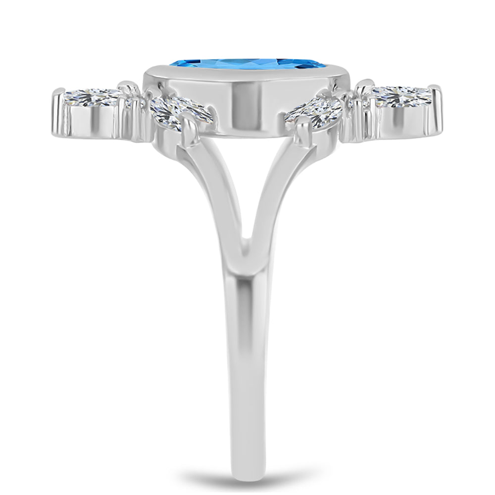 Anillo de Plata con Topacio Azul Suizo y Topacio Blanco 4 
