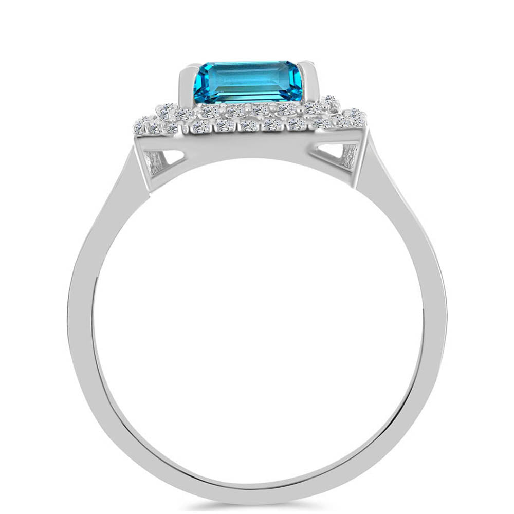 Anillo de Plata con Topacio Azul Suizo y Topacio Blanco