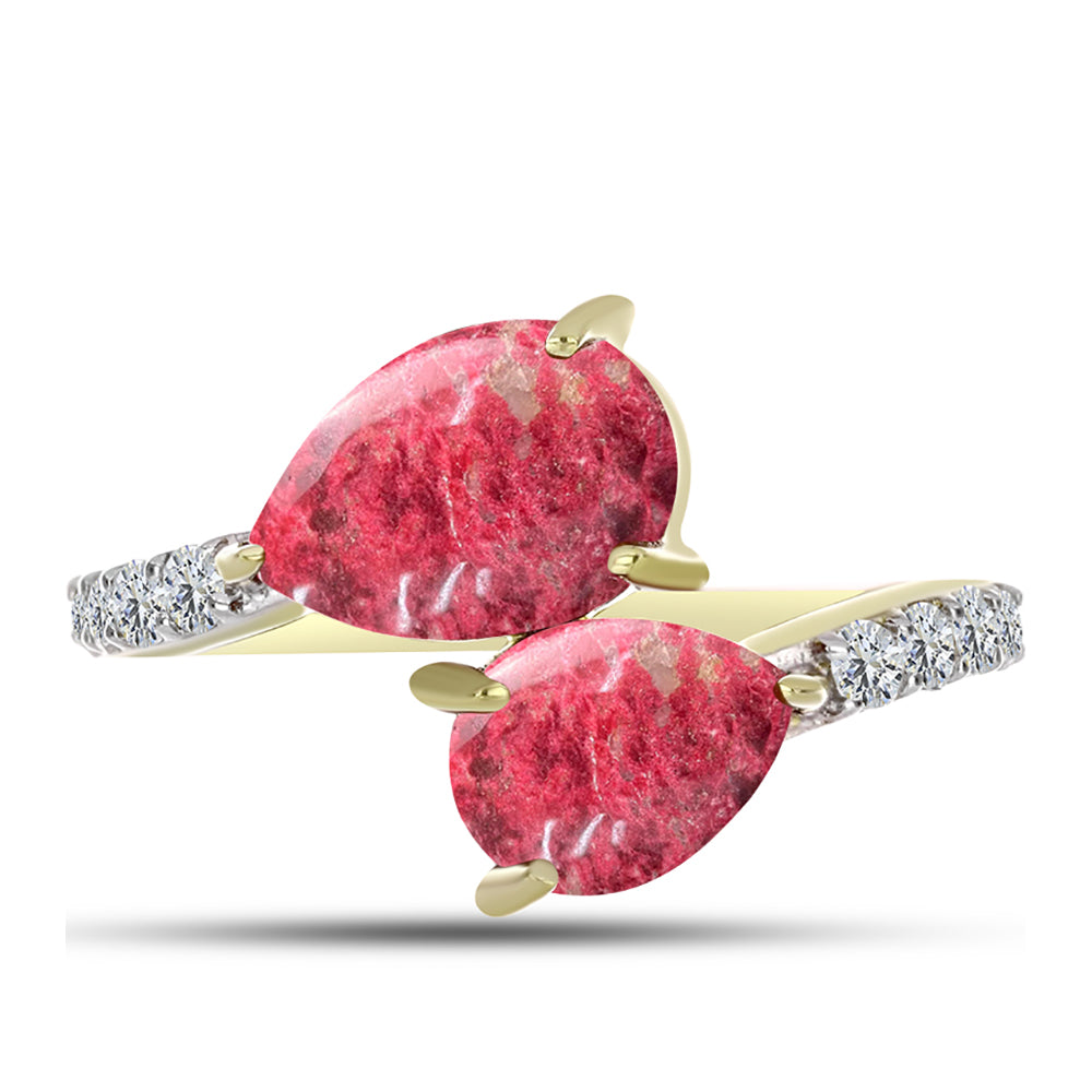 Anillo de Plata Bañada en Oro con Thulita y Topacio Blanco
