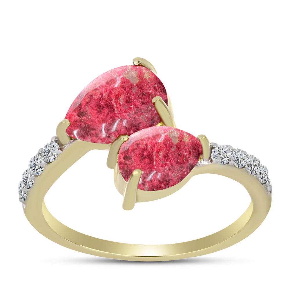 Anillo de Plata Bañada en Oro con Thulita y Topacio Blanco 3 