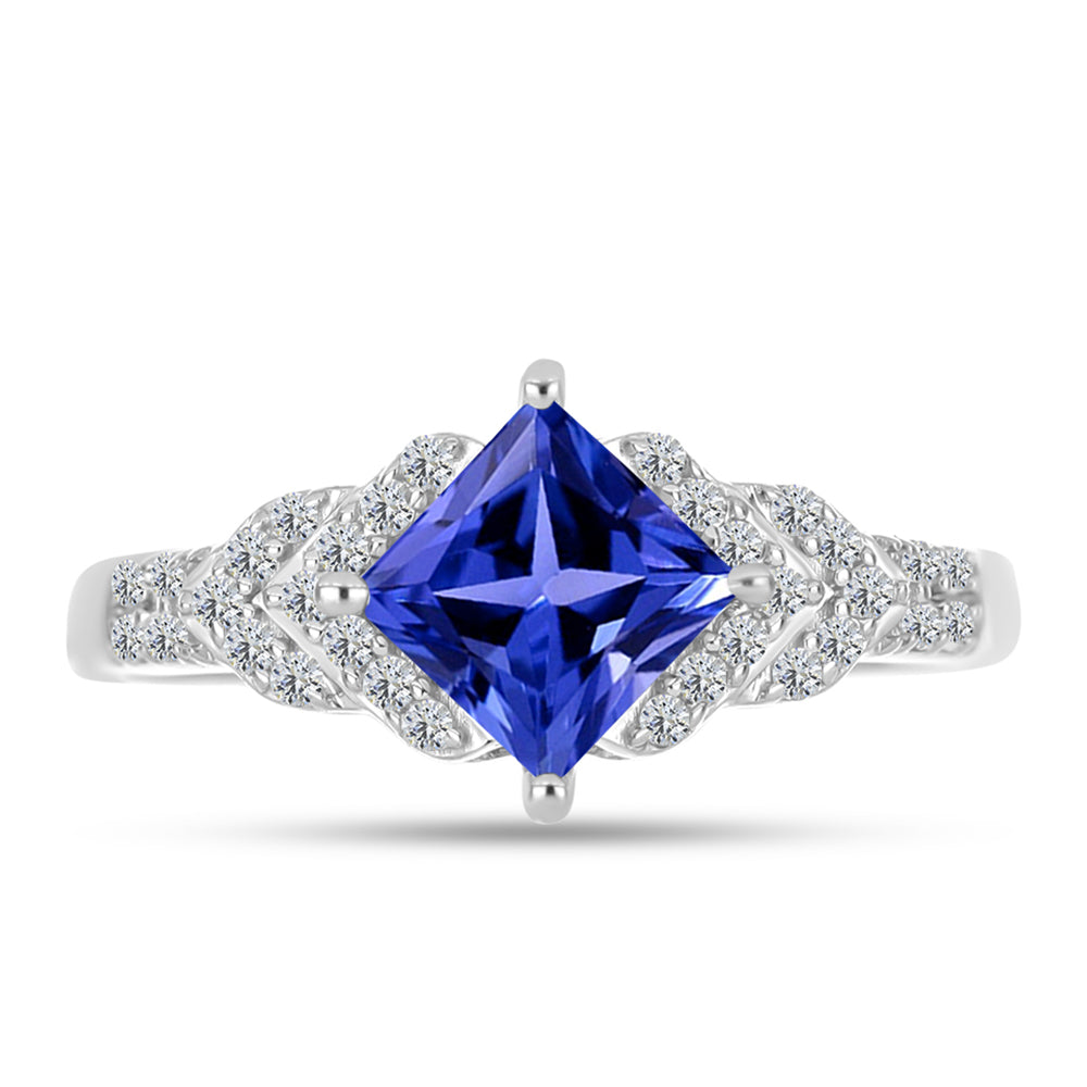Anillo de Plata con Tanzanita AAA y Topacio Blanco