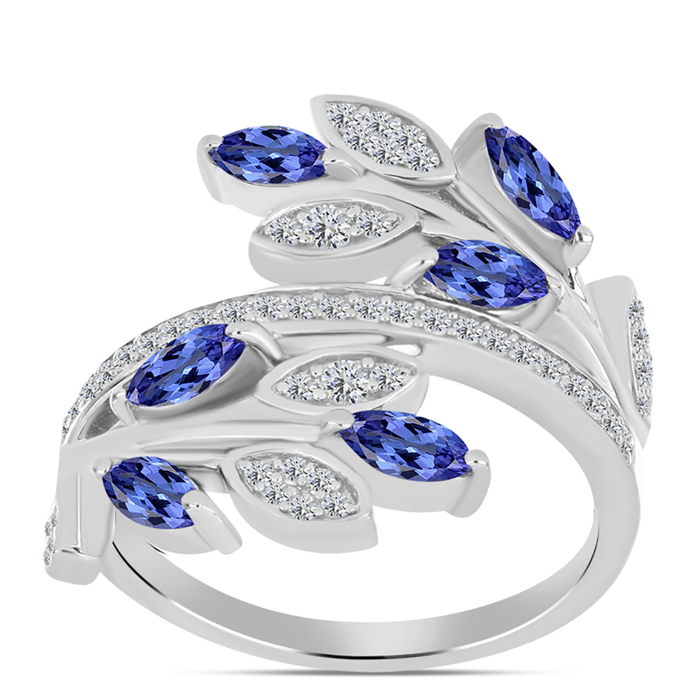 Anillo de Plata con Tanzanita AAA y Topacio Blanco 3 