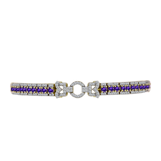 Pulsera de Plata Bañada en Oro con Amatista de Marruecos y Topacio Blanco