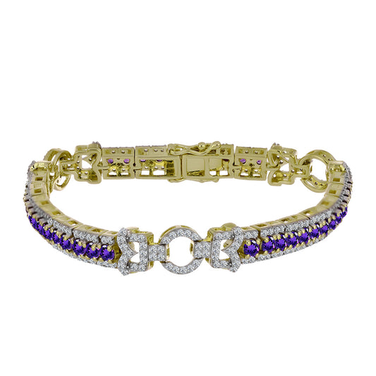 Pulsera de Plata Bañada en Oro con Amatista de Marruecos y Topacio Blanco