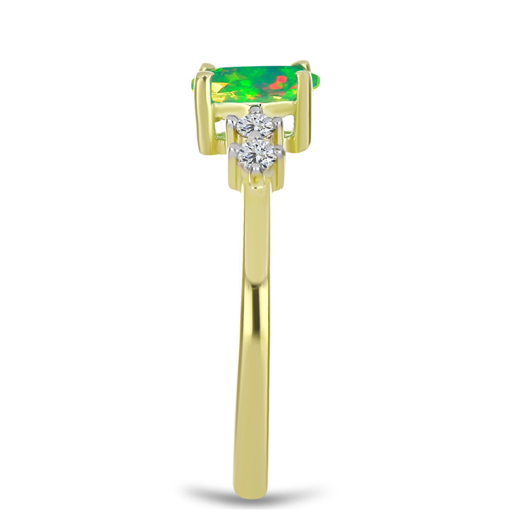Anillo de Plata Bañada en Oro con Ópalo Verde Etíope de Lega Dembi y Topacio Blanco