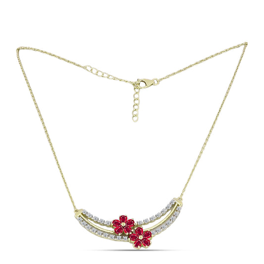 Collar de Plata Bañada en Oro con Rubí de Madagascar y Topacio Blanco