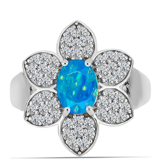 Anillo de Plata con Ópalo Azul Paraiba de Etiopía y Topacio Blanco