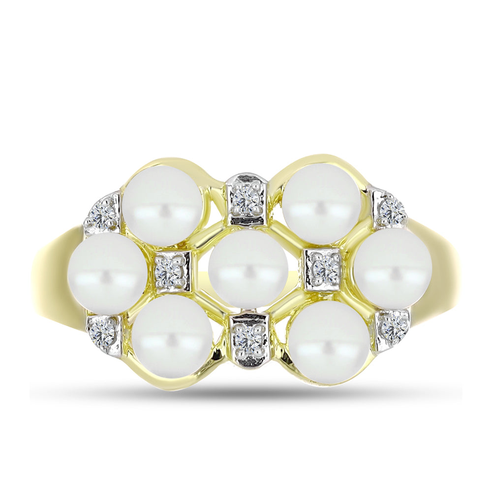 Anillo de Plata Bañada en Oro con Perla de Agua Dulce y Topacio Blanco 1 