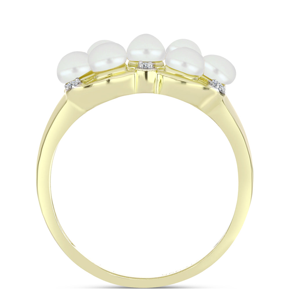 Anillo de Plata Bañada en Oro con Perla de Agua Dulce y Topacio Blanco 2 