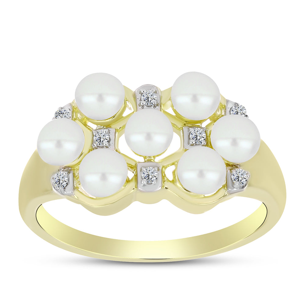 Anillo de Plata Bañada en Oro con Perla de Agua Dulce y Topacio Blanco 3 