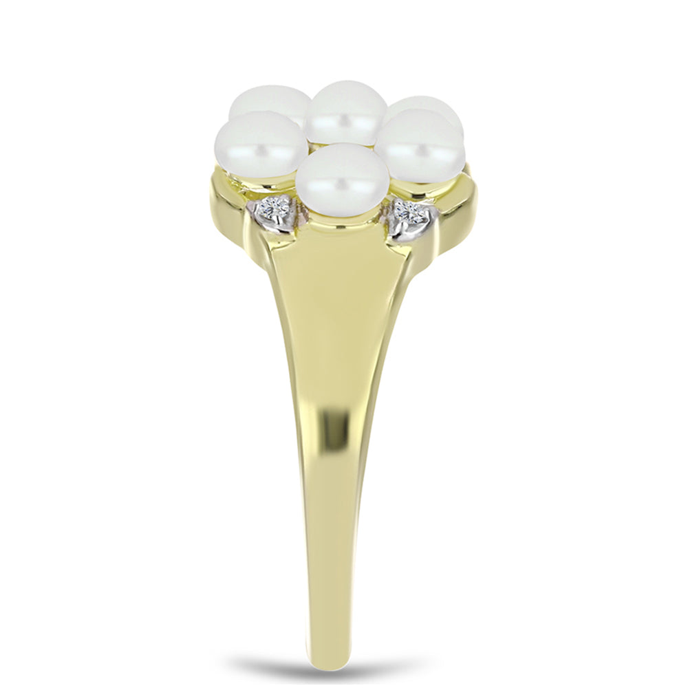 Anillo de Plata Bañada en Oro con Perla de Agua Dulce y Topacio Blanco