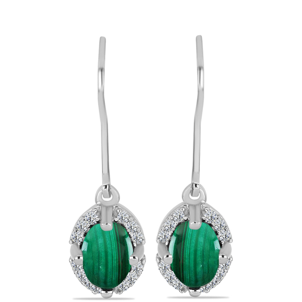 Pendientes de Plata con Malaquita y Topacio Blanco 1 