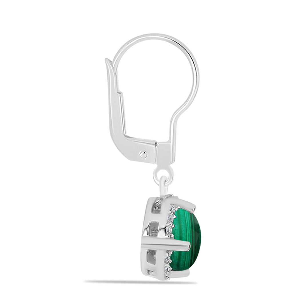 Pendientes de Plata con Malaquita y Topacio Blanco
