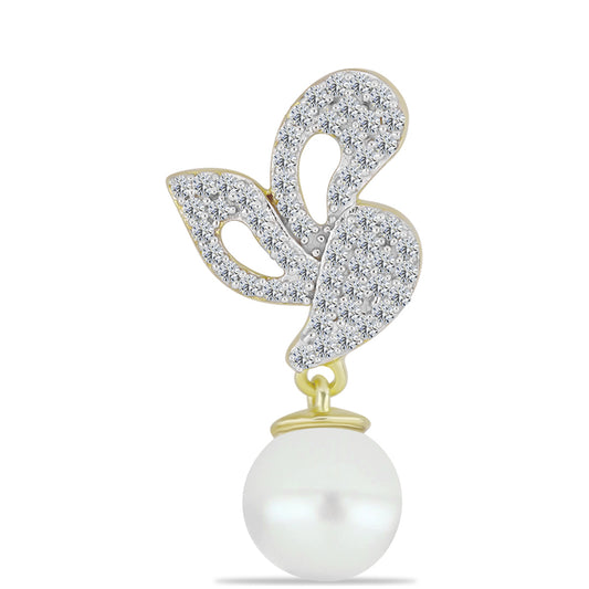 Colgante de Plata Bañada en Oro con Perla de Agua Dulce y Topacio Blanco