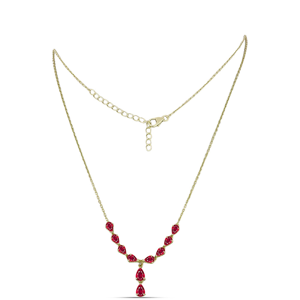 Collar de Plata Bañada en Oro con Rubí de Madagascar y Topacio Blanco