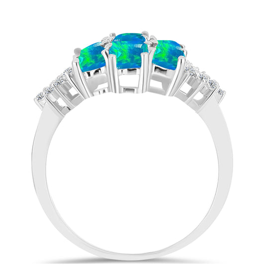 Anillo de Plata con Ópalo Azul Paraiba de Etiopía y Topacio Blanco