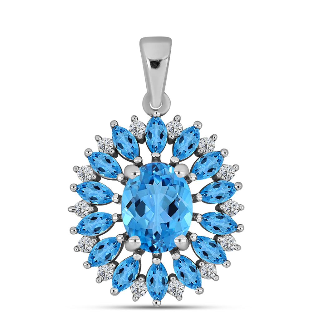 Colgante de Plata con Topacio Azul Suizo y Topacio Blanco