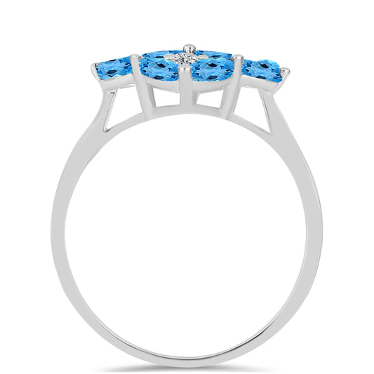 Anillo de Plata con Topacio Azul Suizo y Topacio Blanco