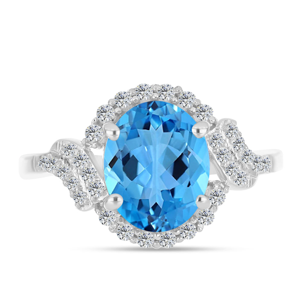 Anillo de Plata con Topacio Azul Suizo y Topacio Blanco 1 