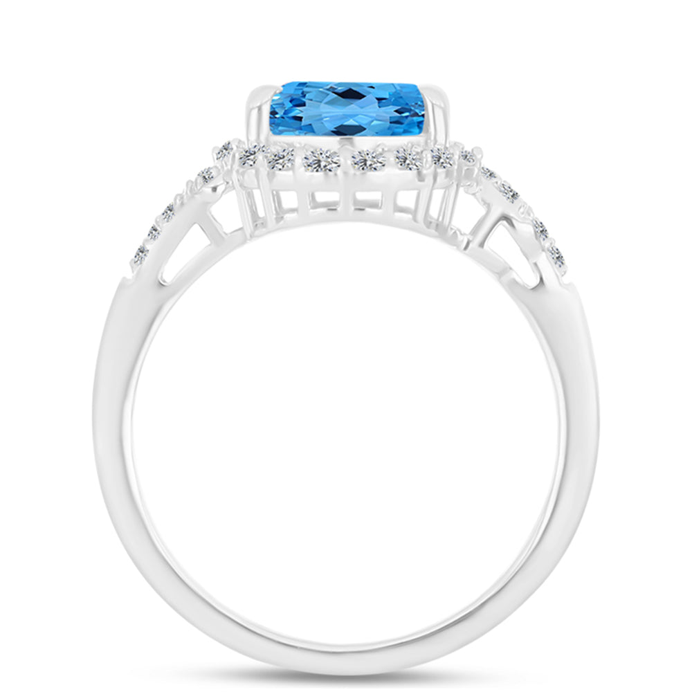Anillo de Plata con Topacio Azul Suizo y Topacio Blanco