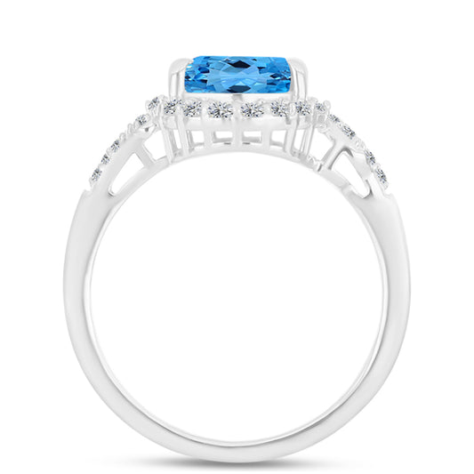 Anillo de Plata con Topacio Azul Suizo y Topacio Blanco