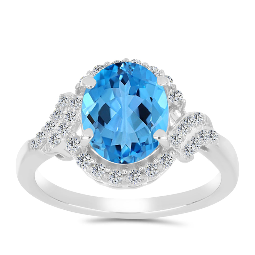 Anillo de Plata con Topacio Azul Suizo y Topacio Blanco 3 