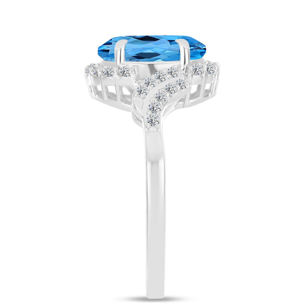 Anillo de Plata con Topacio Azul Suizo y Topacio Blanco