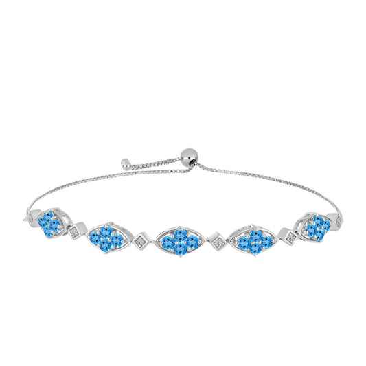 Pulsera de Plata con Topacio Azul Suizo y Topacio Blanco