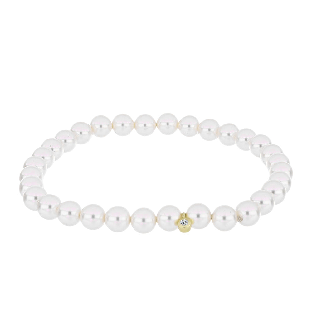 Pulsera de Plata Bañada en Oro con Perla de Agua Dulce y Topacio Blanco 1 