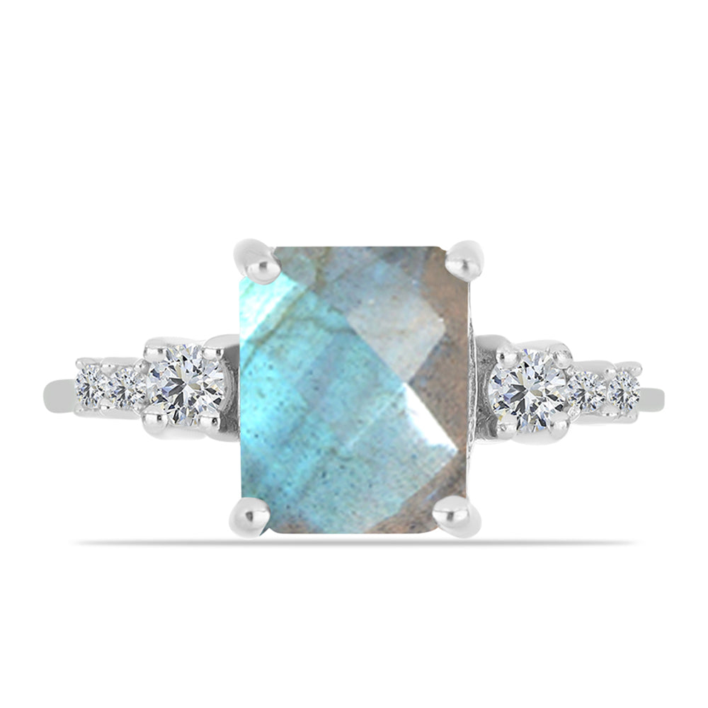 Anillo de Plata con Labradorita de las Minas de Gullgruvene y Topacio Blanco