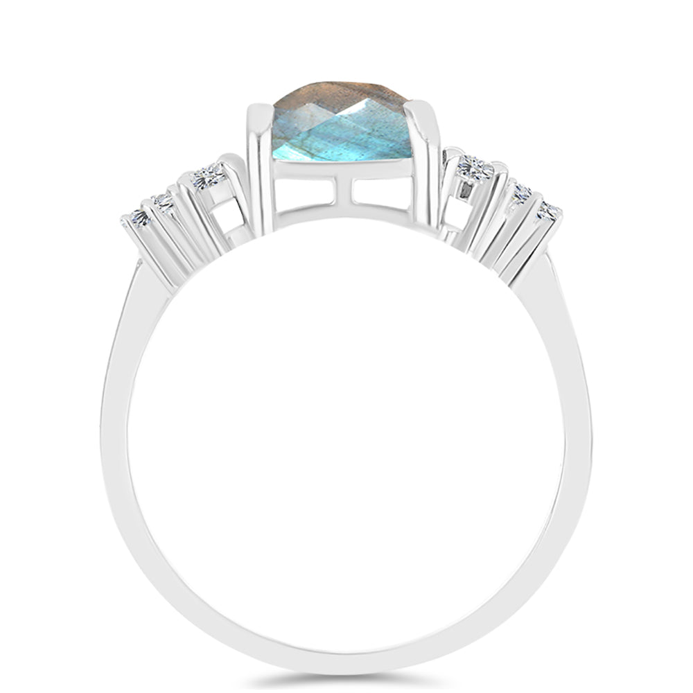 Anillo de Plata con Labradorita de las Minas de Gullgruvene y Topacio Blanco