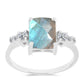 Anillo de Plata con Labradorita de las Minas de Gullgruvene y Topacio Blanco