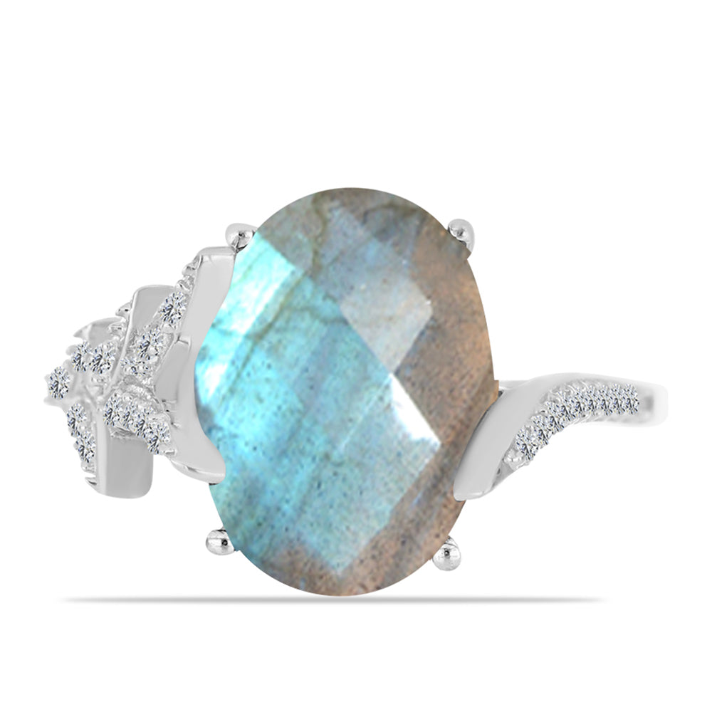 Anillo de Plata con Labradorita de las Minas de Gullgruvene y Topacio Blanco 1 