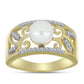 Anillo de Plata Bañada en Oro con Perla de Agua Dulce y Topacio Blanco