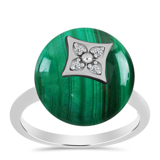 Anillo de Plata con Malaquita y Topacio Blanco