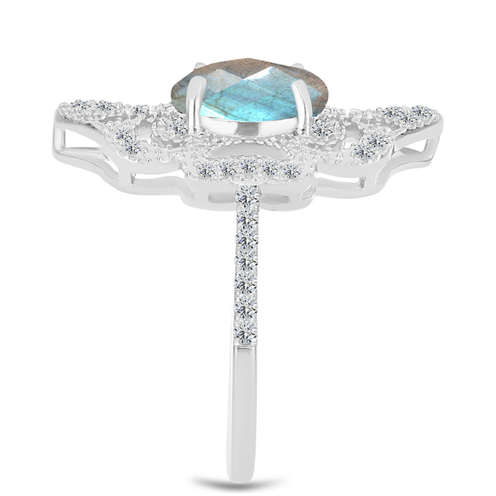 Anillo de Plata con Labradorita de las Minas de Gullgruvene y Topacio Blanco 4 