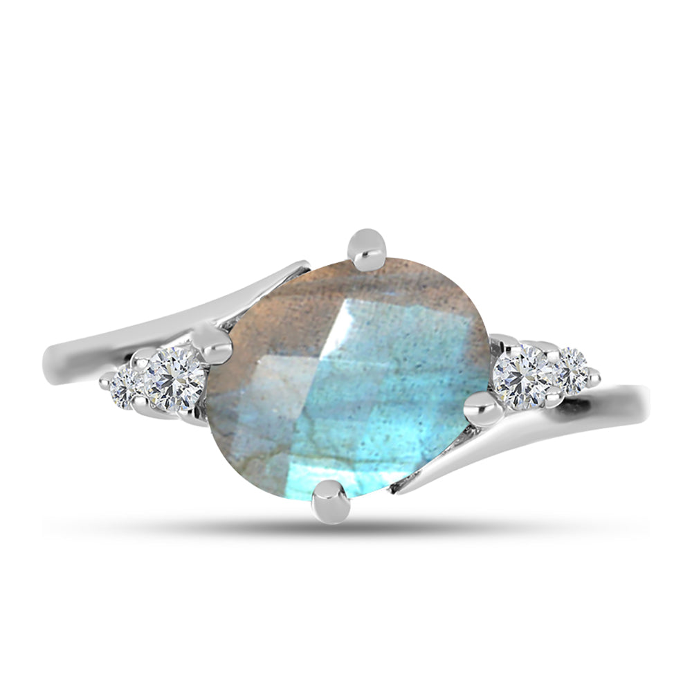 Anillo de Plata con Labradorita de las Minas de Gullgruvene y Topacio Blanco 1 
