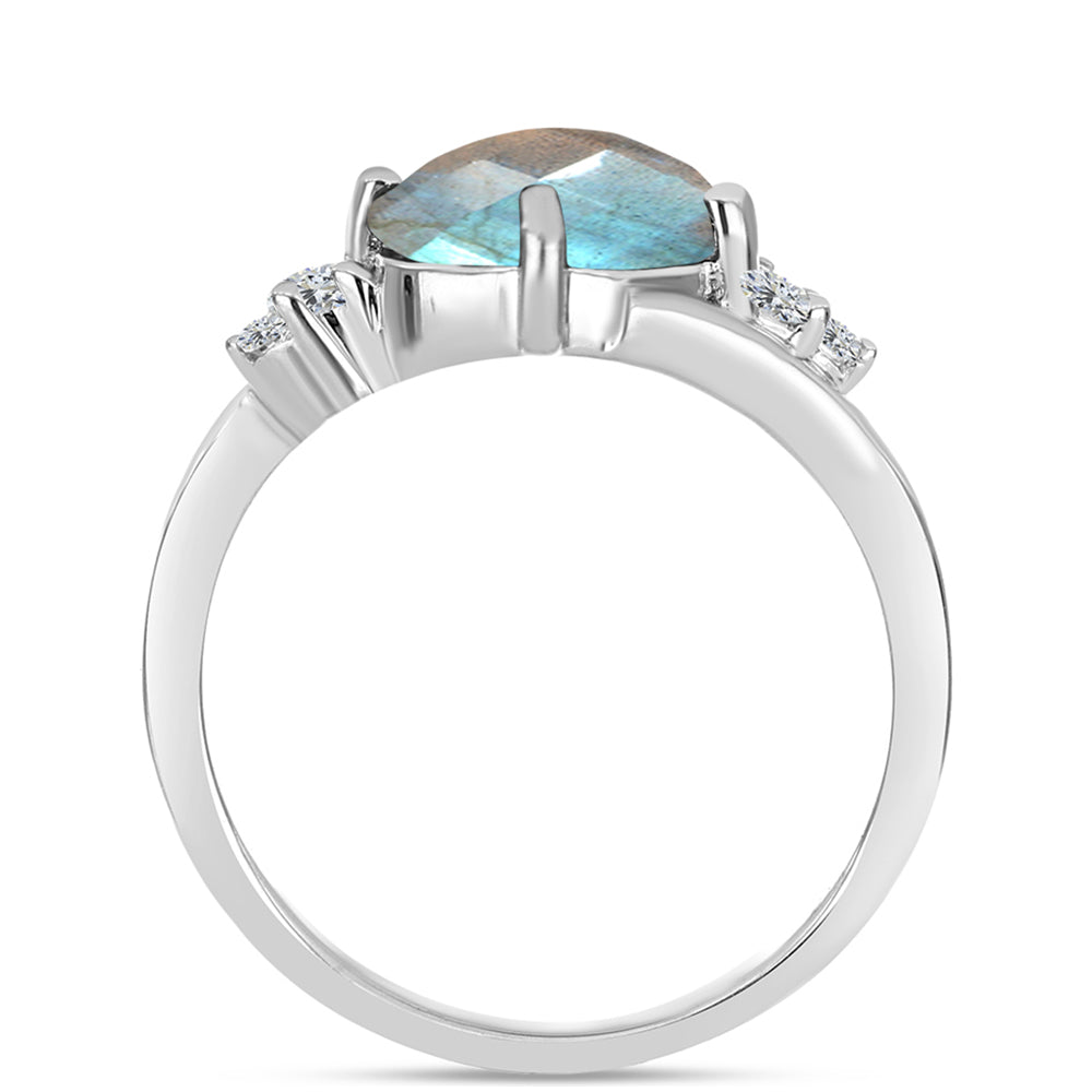 Anillo de Plata con Labradorita de las Minas de Gullgruvene y Topacio Blanco 2 