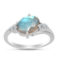 Anillo de Plata con Labradorita de las Minas de Gullgruvene y Topacio Blanco