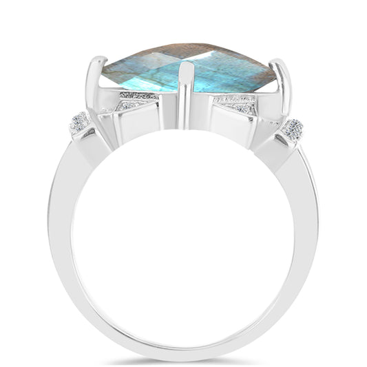 Anillo de Plata con Labradorita de las Minas de Gullgruvene y Topacio Blanco
