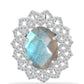 Anillo de Plata con Labradorita de las Minas de Gullgruvene y Topacio Blanco