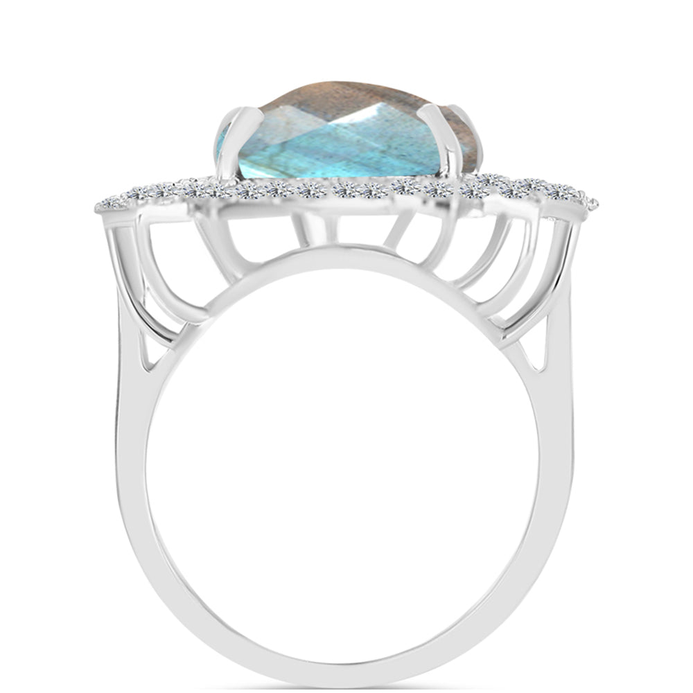 Anillo de Plata con Labradorita de las Minas de Gullgruvene y Topacio Blanco 2 