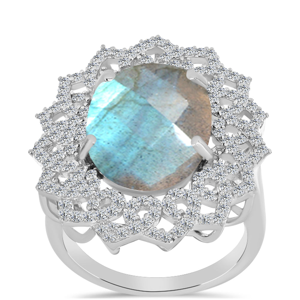 Anillo de Plata con Labradorita de las Minas de Gullgruvene y Topacio Blanco 3 