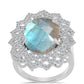 Anillo de Plata con Labradorita de las Minas de Gullgruvene y Topacio Blanco