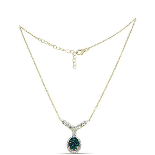 Collar de Plata Bañada en Oro con Drusa Verde y Topacio Blanco